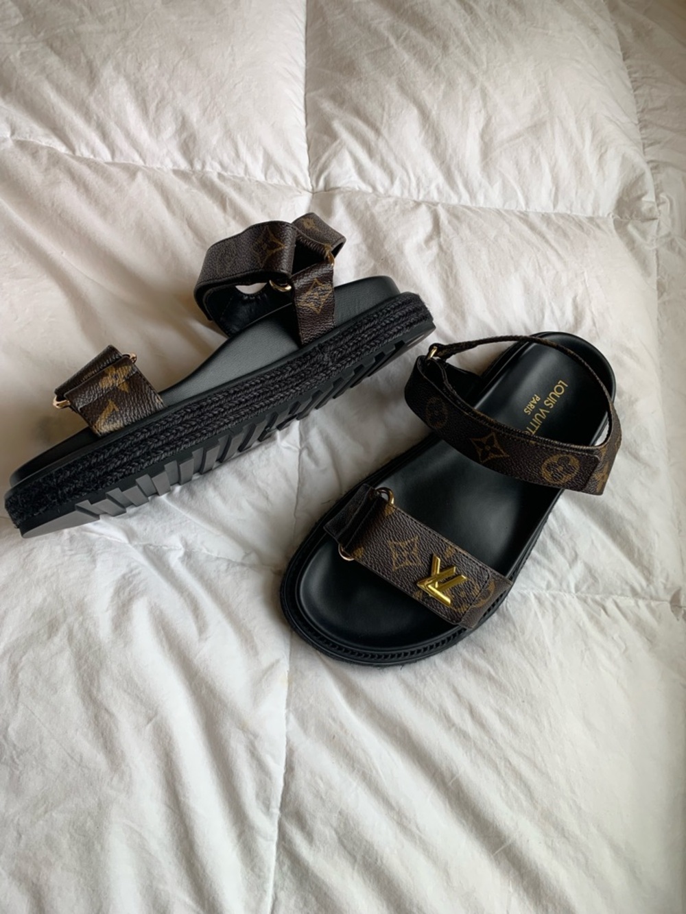 Women’s Louis Vuitton Brown and Black Sunset Comfort Monogram Canvas Sandals - Picture 7 of 9